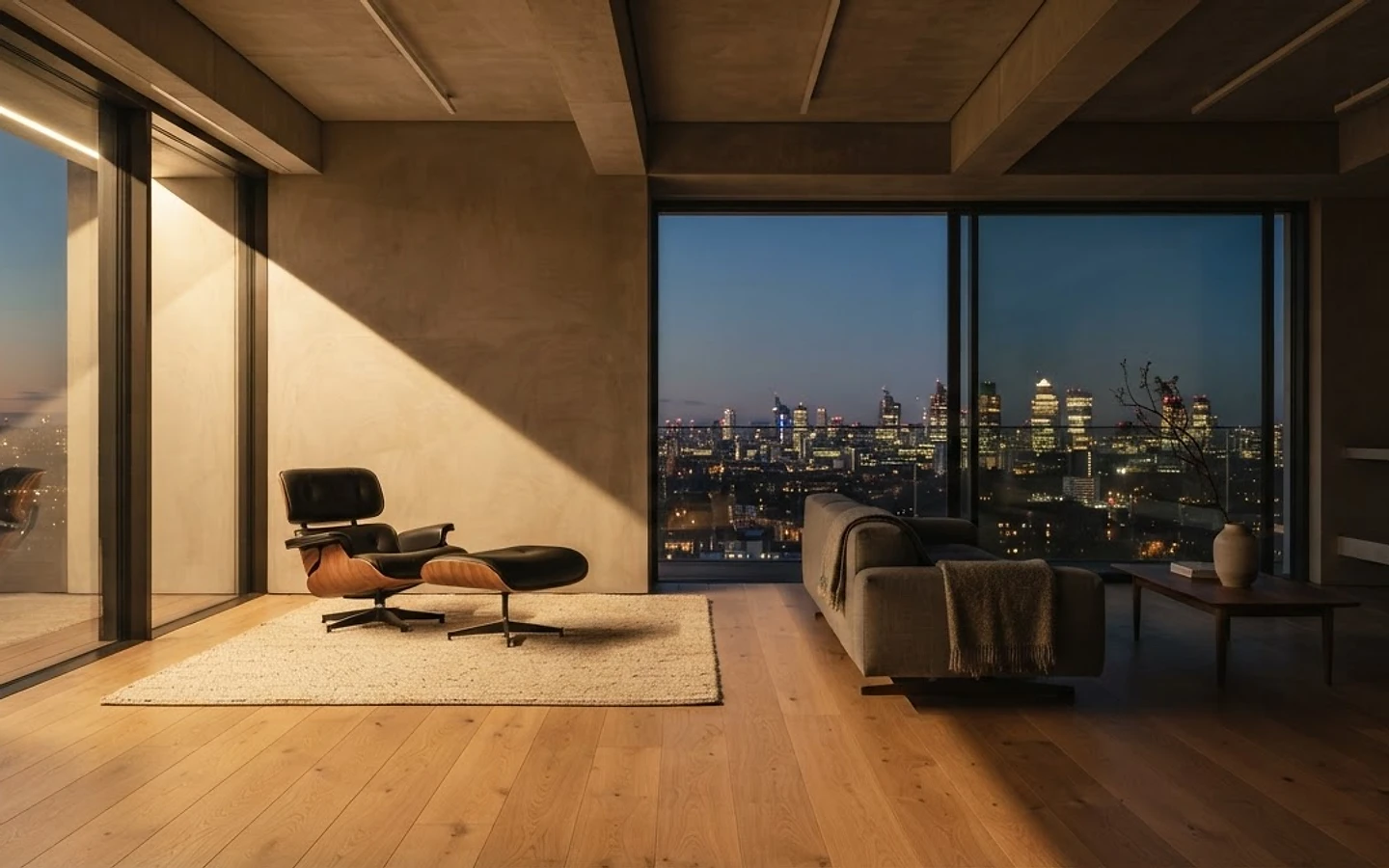Flagship penthouse interior by Hasmar Interiors, lit by a single ray of window light